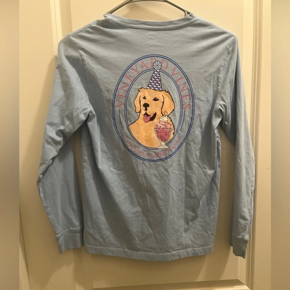 Vineyard Vines Long Sleeve Dog Party Animal Graphic T-Shirt Youth Size Md 12-14